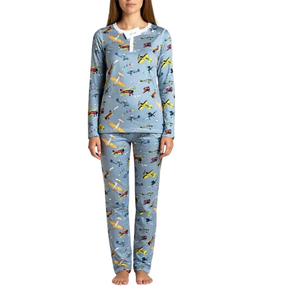 Hart+Land Airplanes Patterned Organic Pima Cotton Women’s Pajama Set L
